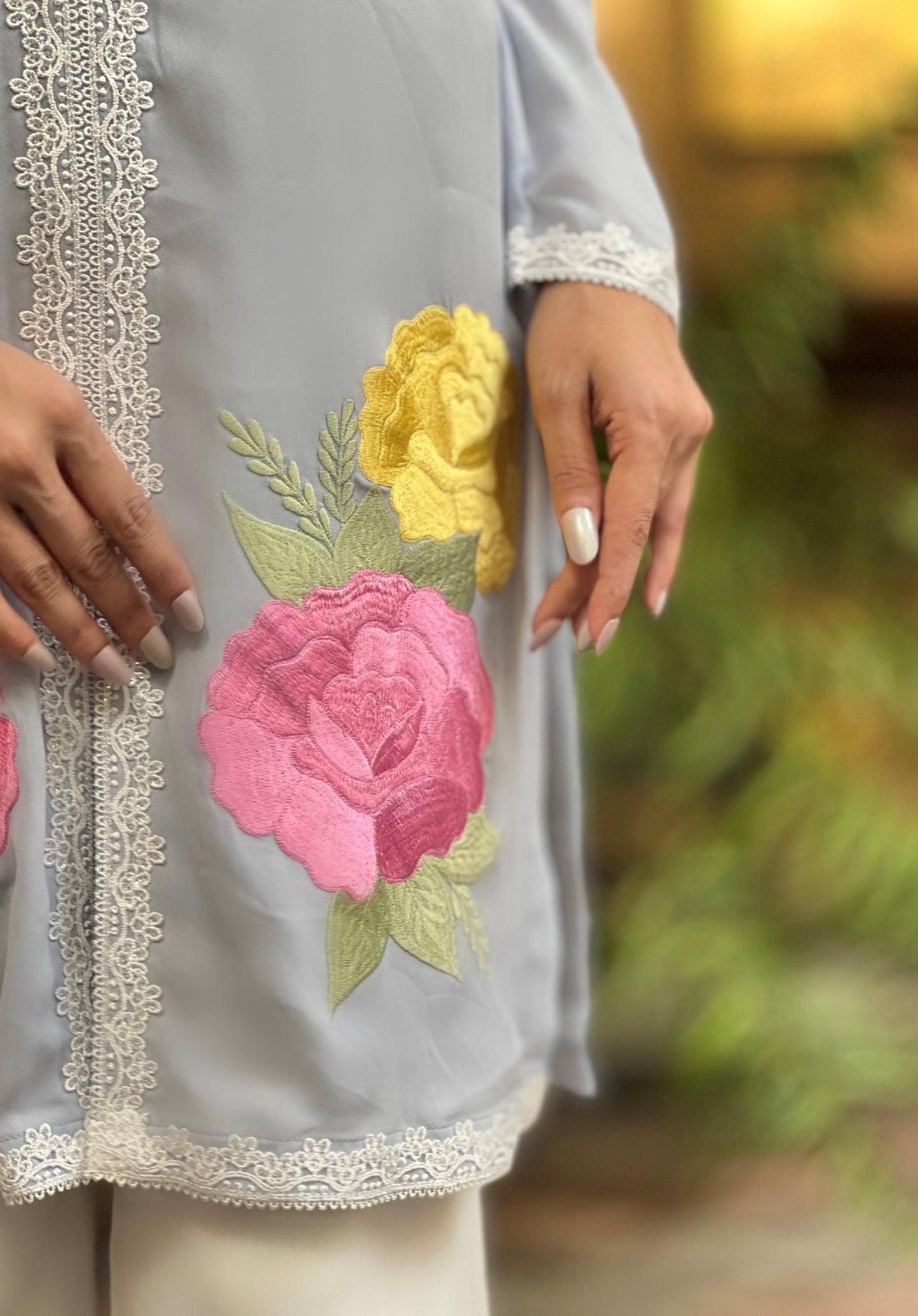Pastel Embroidered Floral Kurti and Shalwar