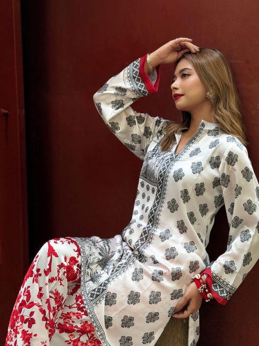 White Tropical Print Co-ord Set