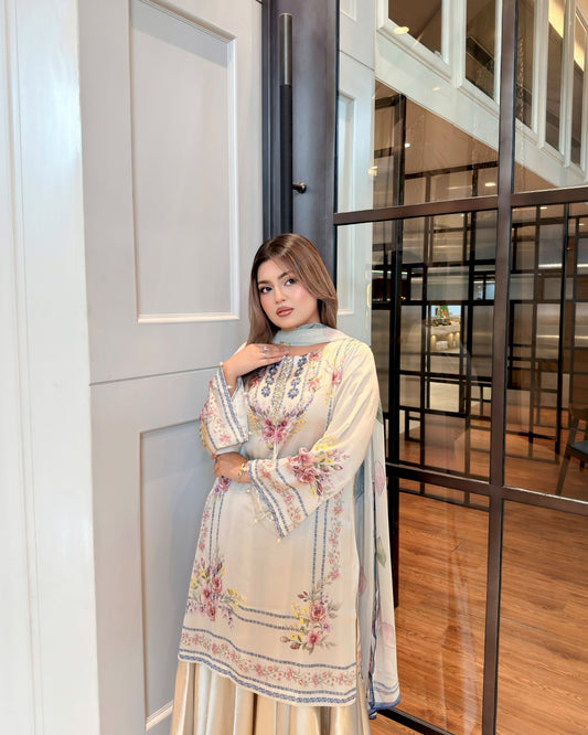 Ivory Floral Grace Kameez And Dupatta Set