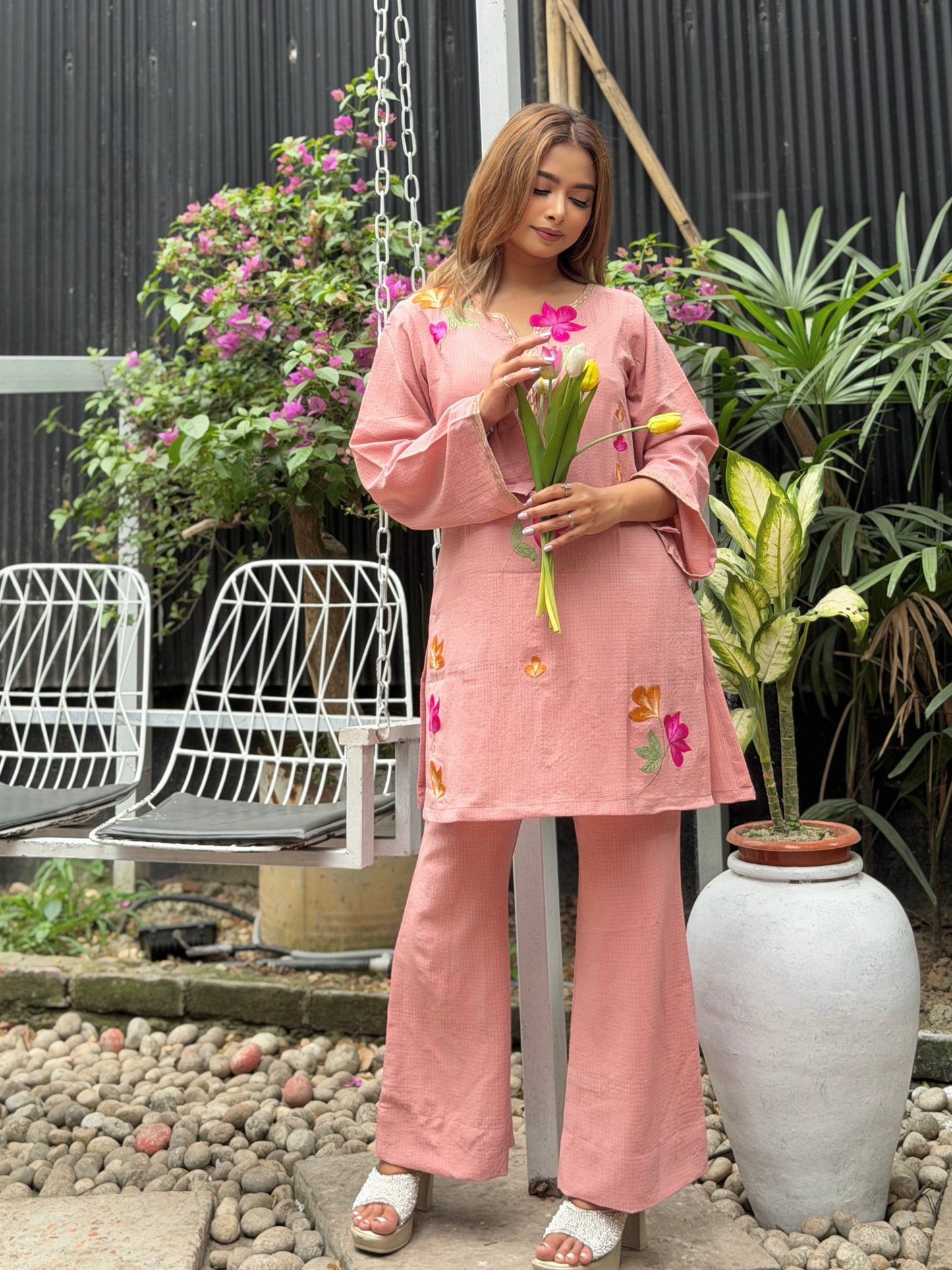 Dusty Pink Floral Embroidered Co-ord