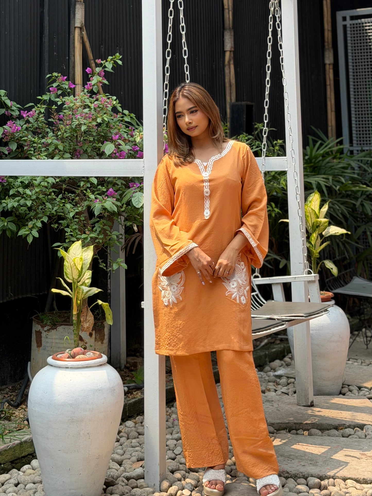 Rust Orange Embroidered Patch Co-ord