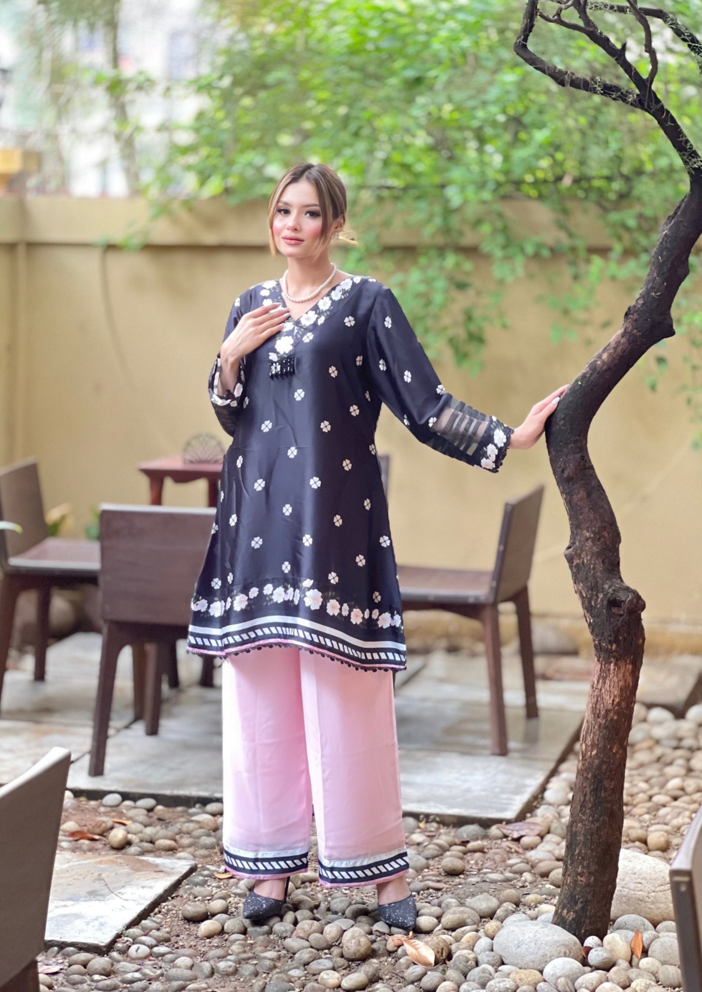 Midnight Blossom Black & Pink Co-Ord