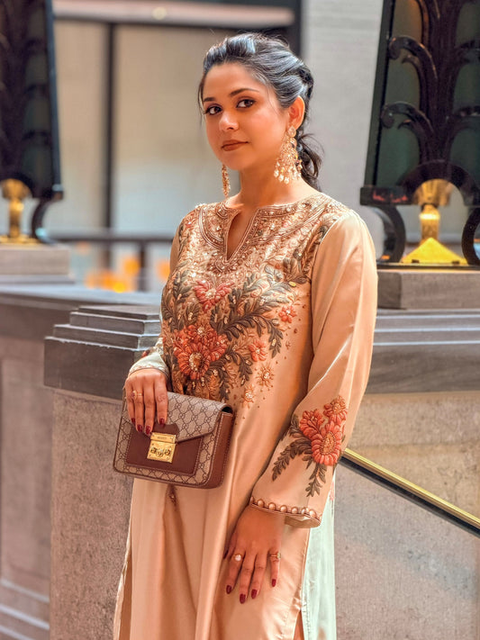 Golden Blossom Elegance Kameez And Pant Set