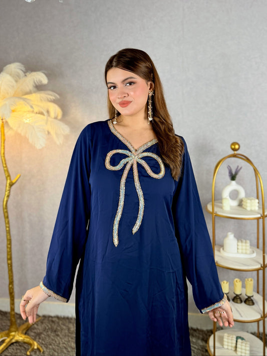 Midnight Elegance – Navy Blue Embellished Kurti Set
