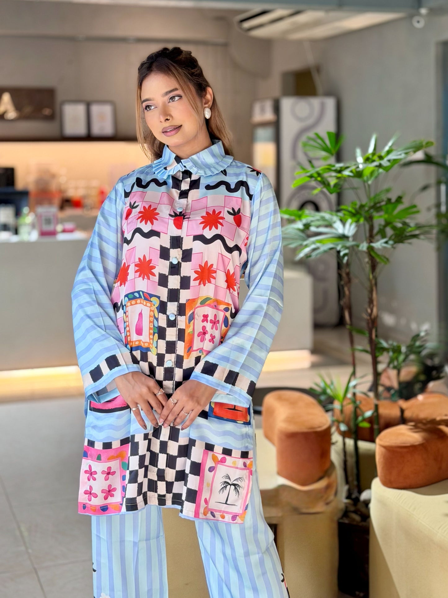 Checkered Floral Mixed Printed Co-ord