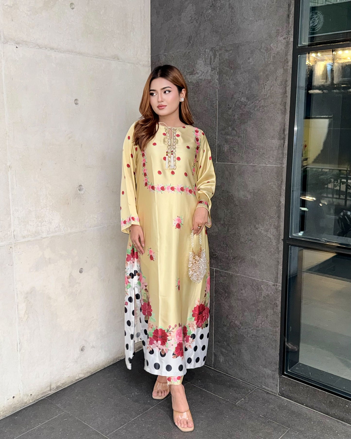 Azure Blossom Printed Long Kameez