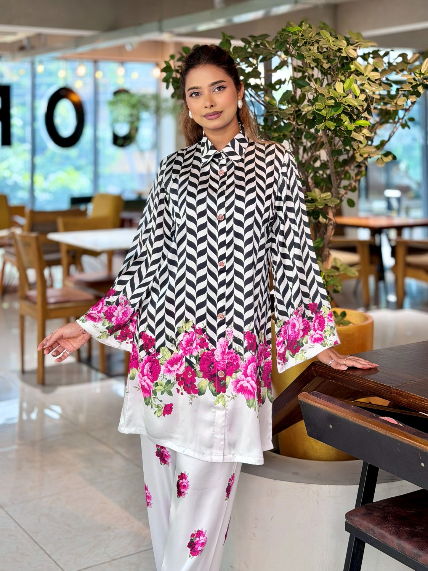 Chevron Floral Ombre Printed Co-ord