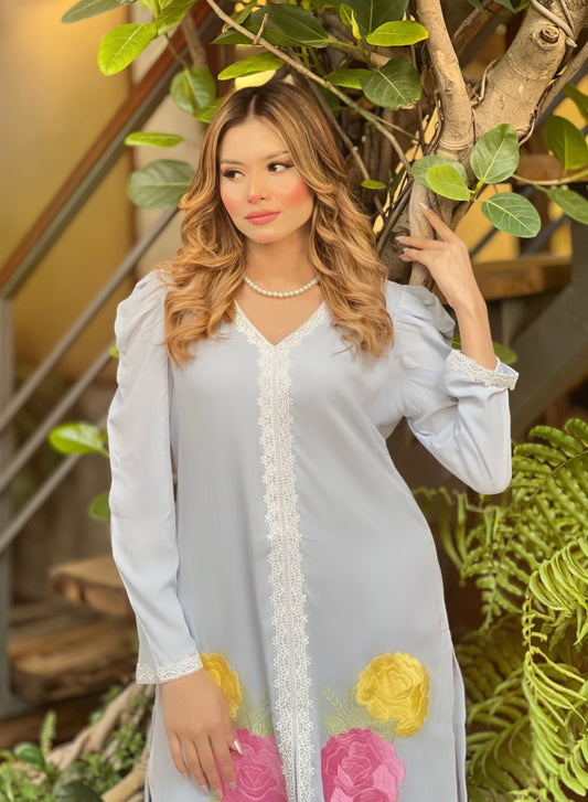 Pastel Embroidered Floral Kurti and Shalwar