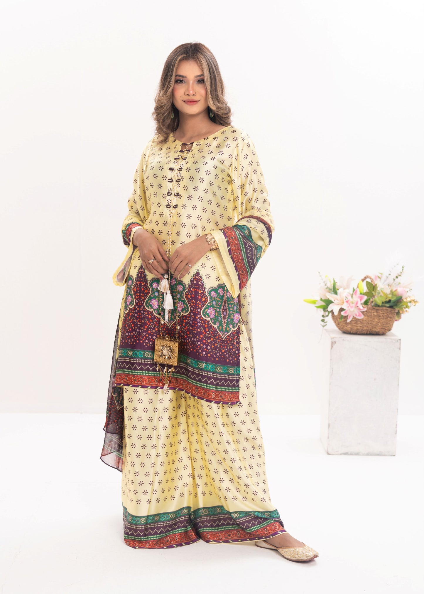 Sunlit Printed Elegance Three-Piece Set