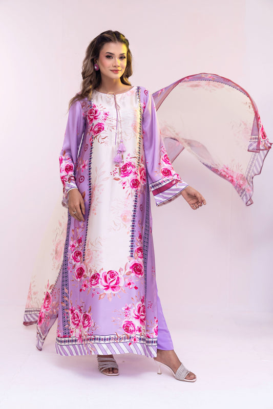 Lavender Blossom Charm Kameez With Dupatta Set