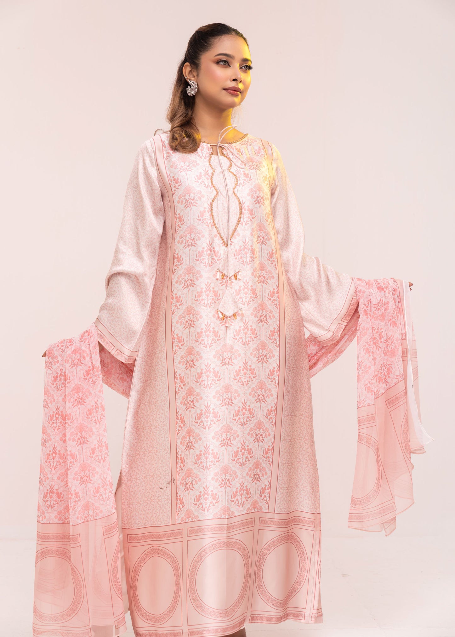 Pink Blossom Charm Kameez With Printed Dupatta