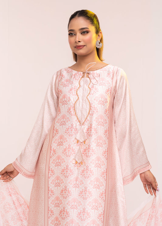 Pink Blossom Charm Kameez With Printed Dupatta