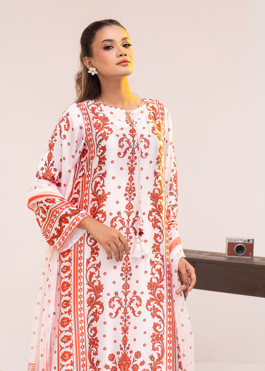 Coral Bloom Elegance Kameez With Dupatta Set