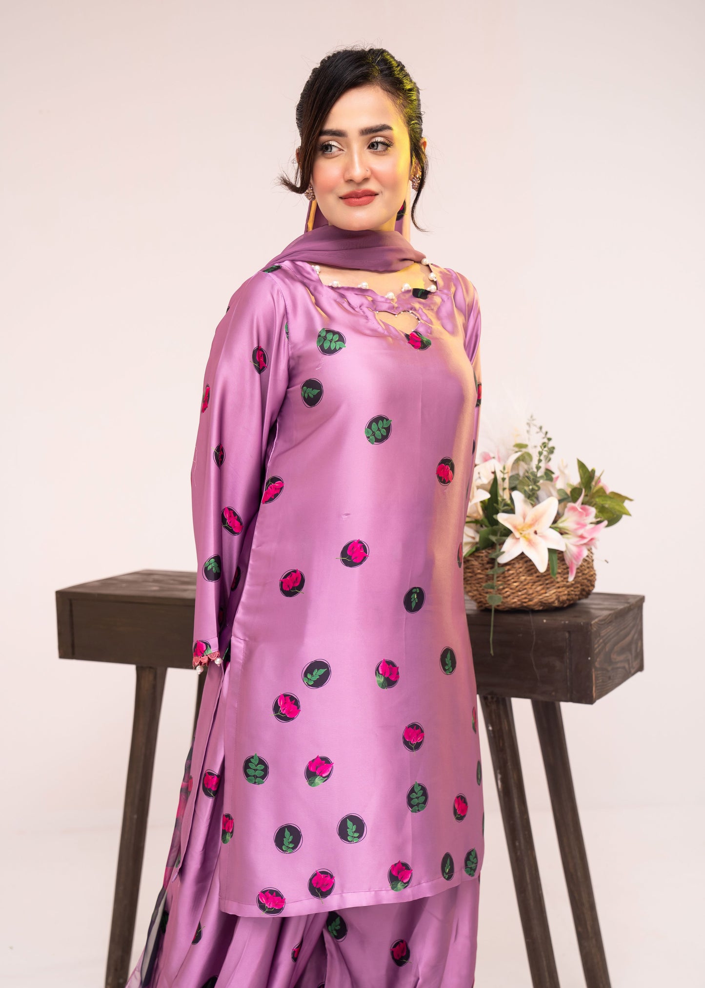 Mauve Purple Polka Dot Three-Piece Set
