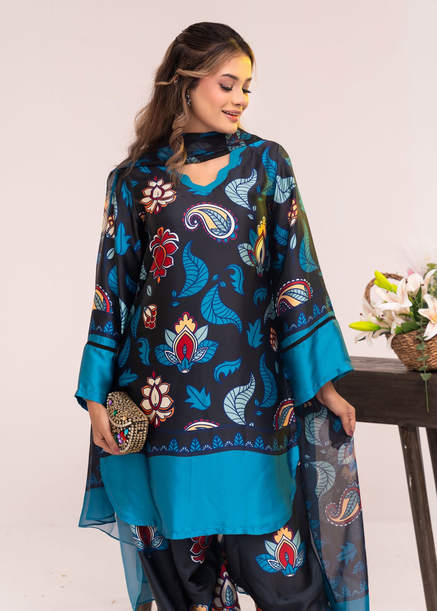 Midnight Azure Bloom Three-Piece Set