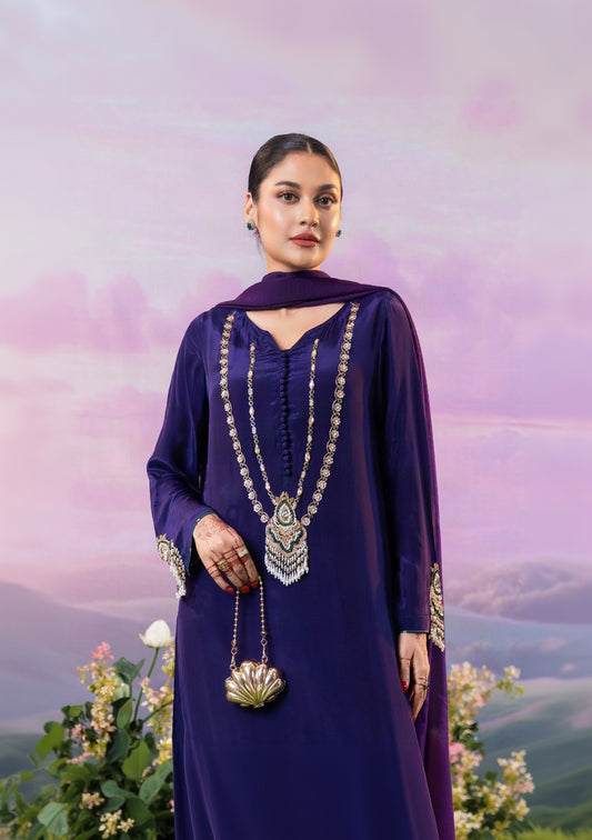 Royal Violet Ethnic Elegance Three Piece Set