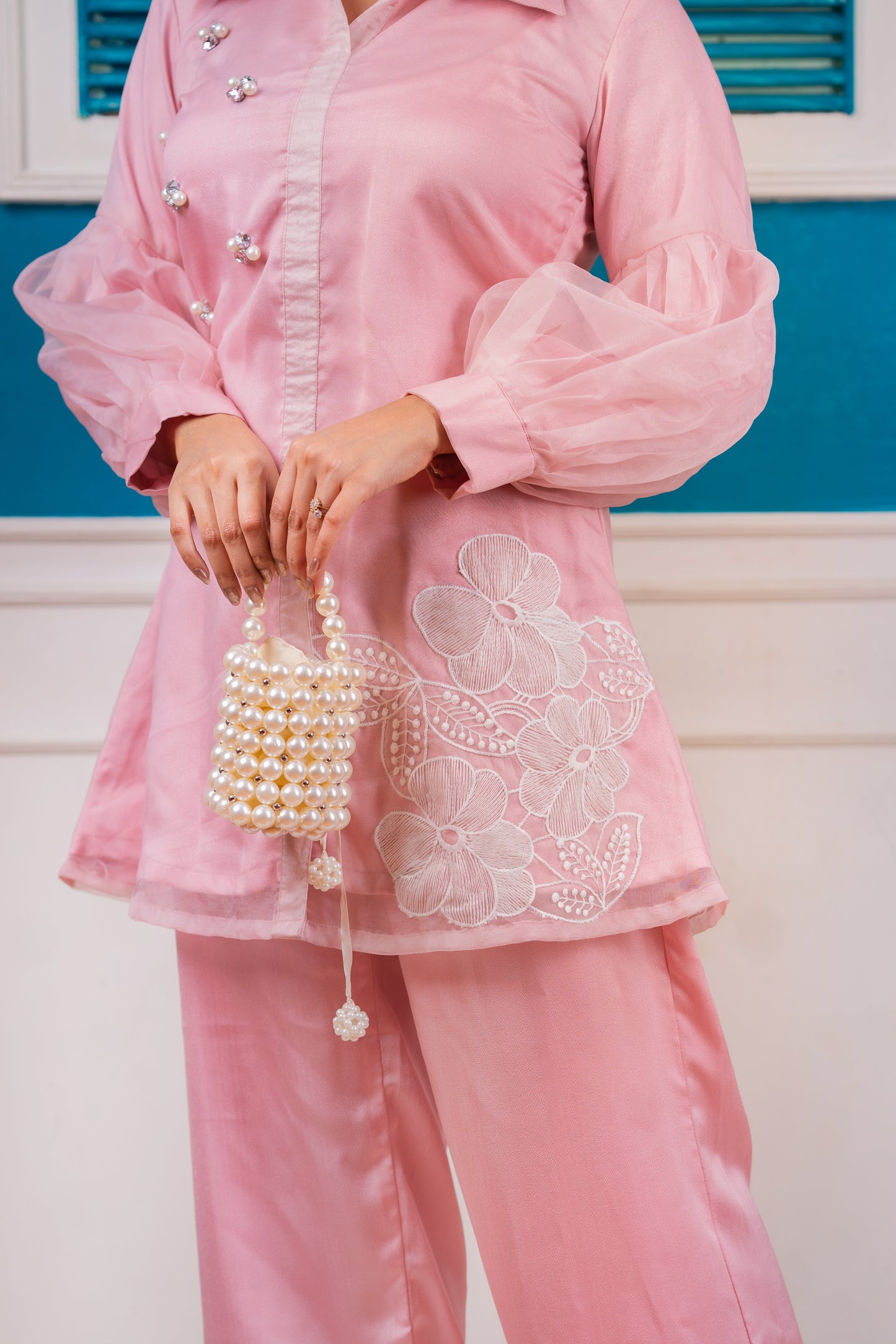 Elegant Pink Embroidered Set