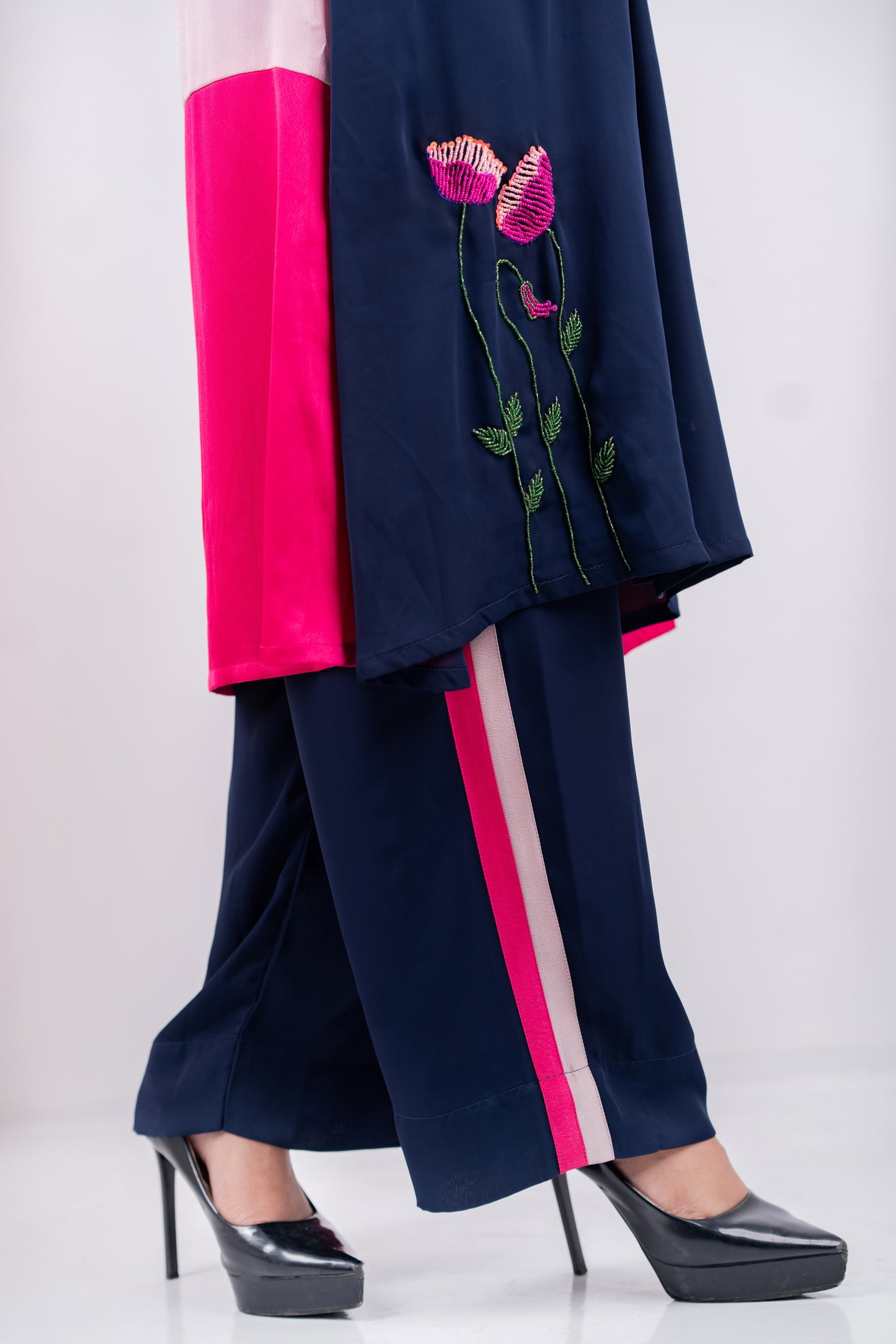 Navy Embroidered Floral Co-Ord