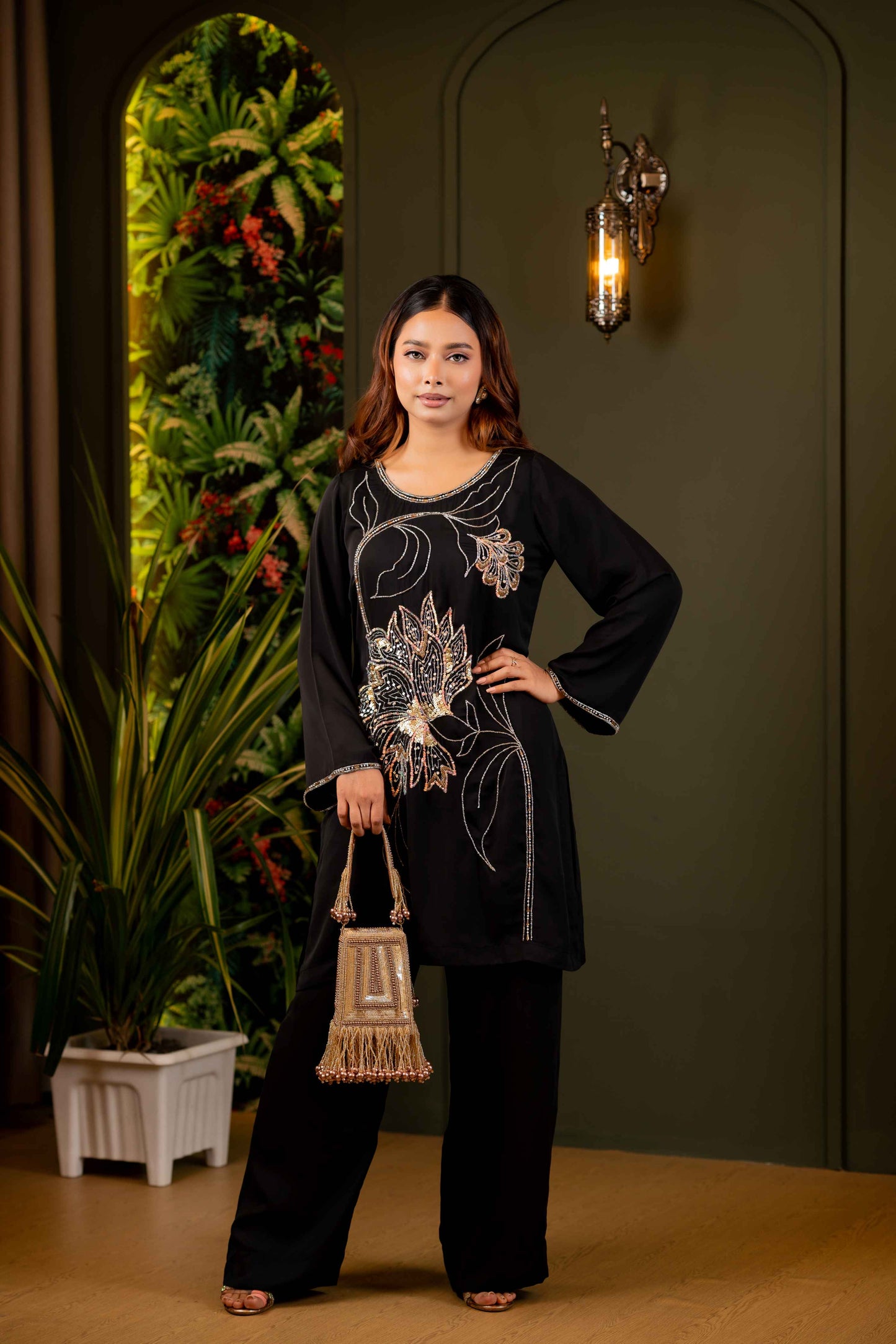 Midnight Bloom Karchupi Co-Ord