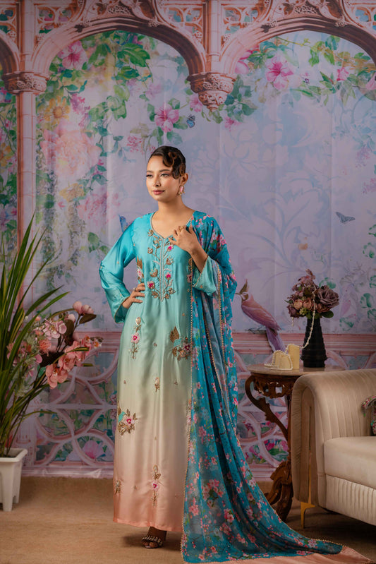 Ombre Zardori Kameez and Dupatta Set