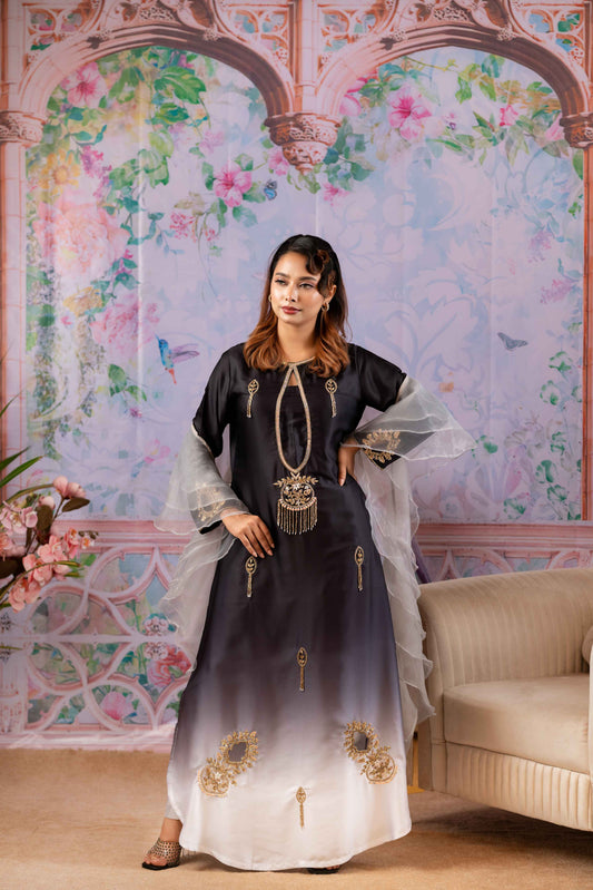 Black Ivory Ombre Zardozi Kameez