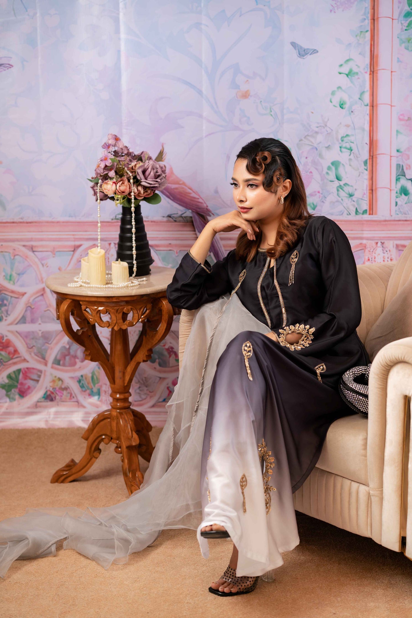 Black Ivory Ombre Zardozi Kameez