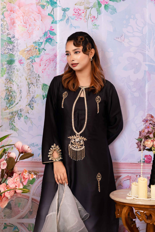 Black Ivory Ombre Zardozi Kameez