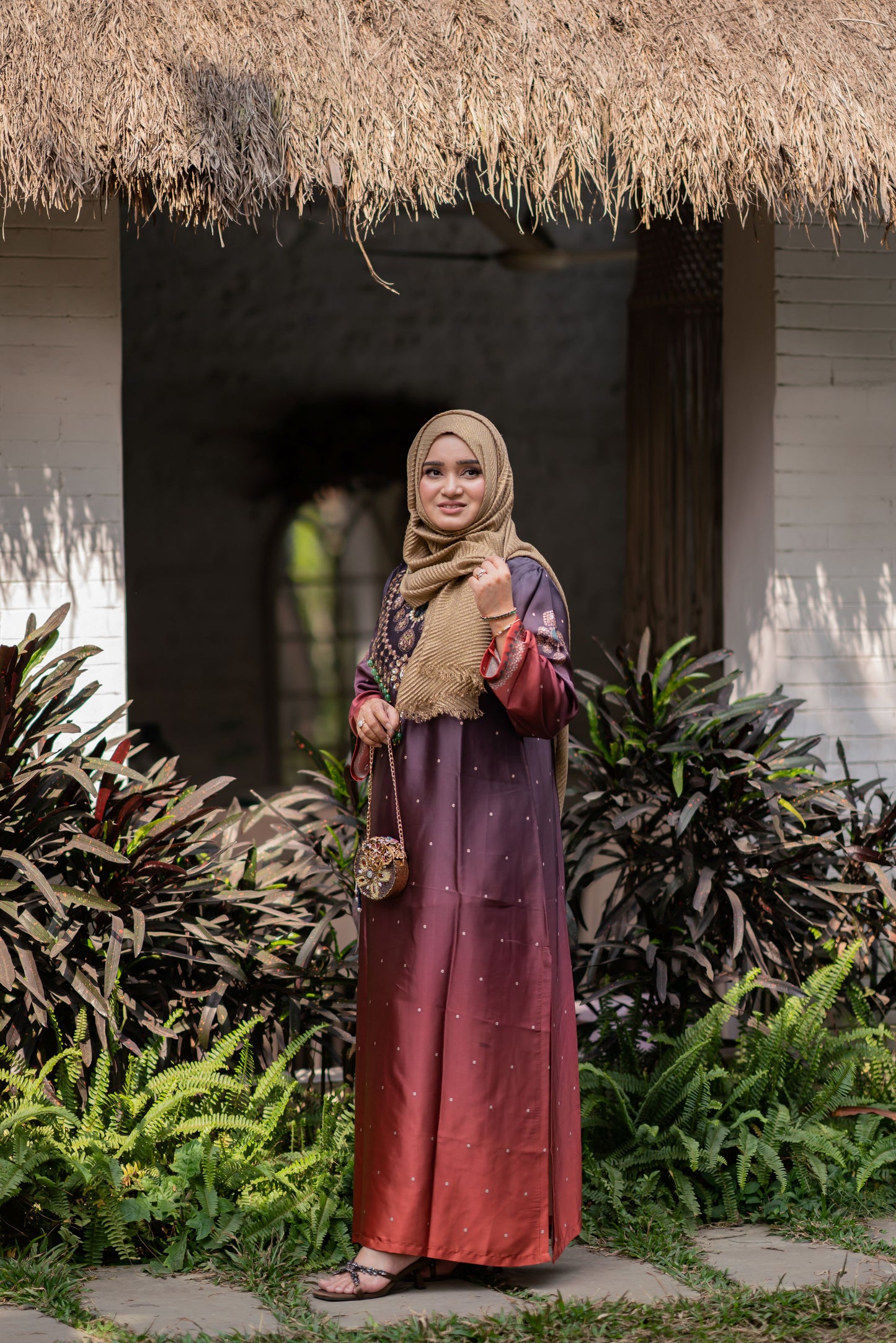 Rust Royale Long Embellished Kameez And Pant Set
