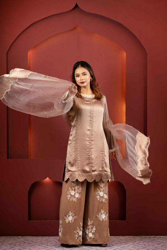 Luxe Mocha Embroidered Shalwar Kameez Set