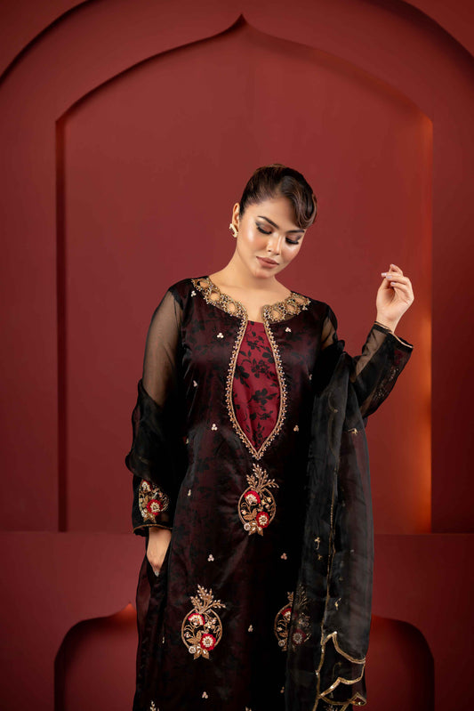 Elegant Black Embroidered Kameez