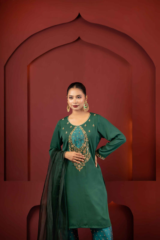 Royal Green Glamour Three Piece