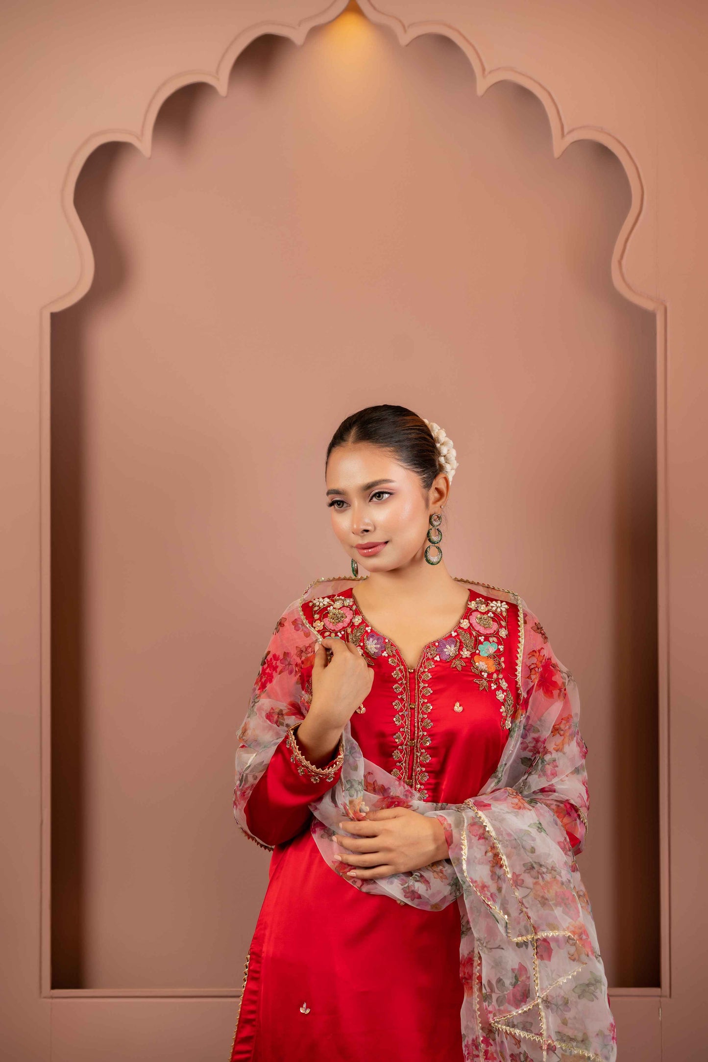 Scarlet Bloom Karchupi Kameez Set
