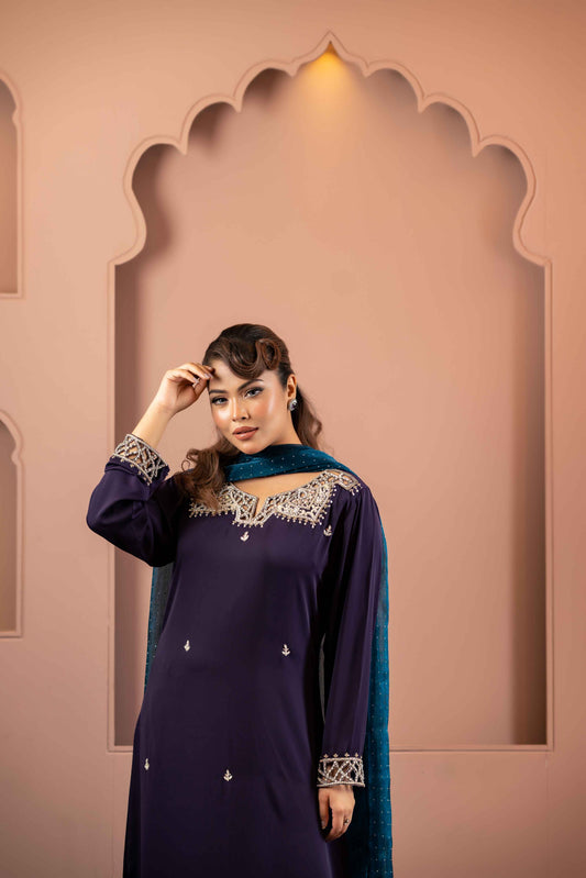 Purple and Teal Shalwar Kameez Set