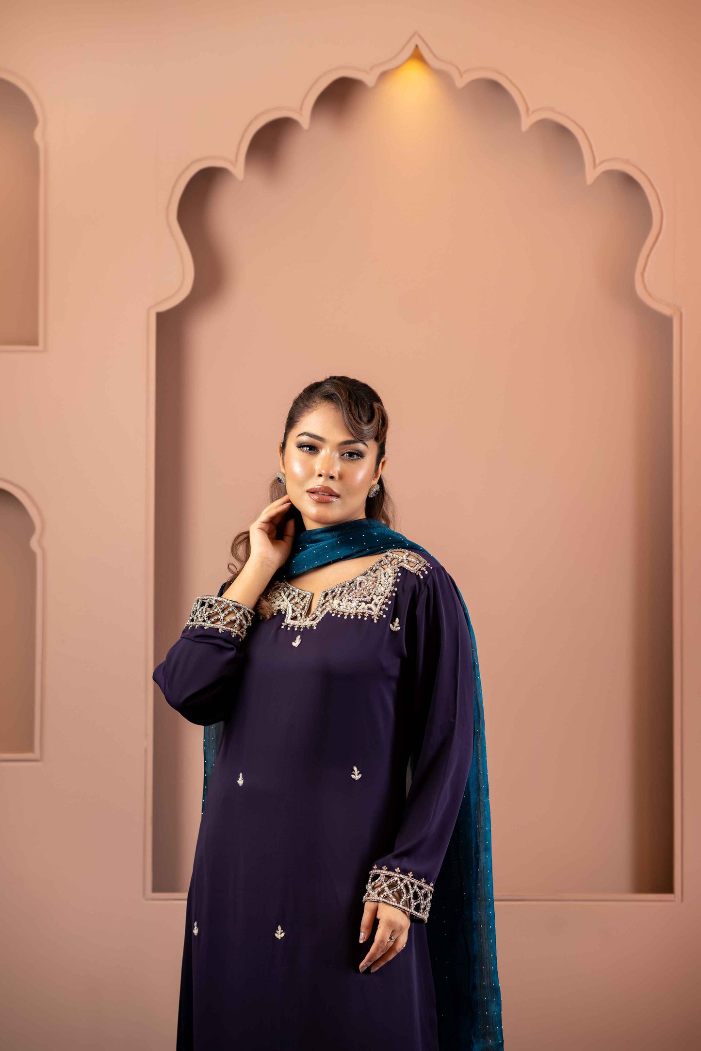 Purple and Teal Shalwar Kameez Set