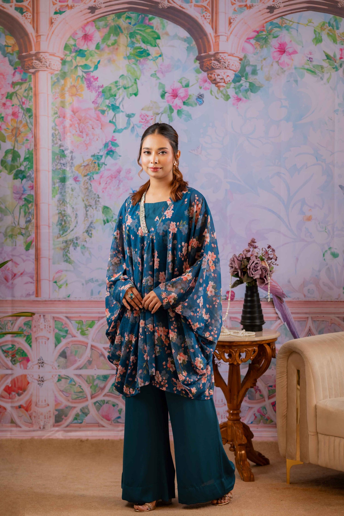 Midnight Blossom Kaftan Set