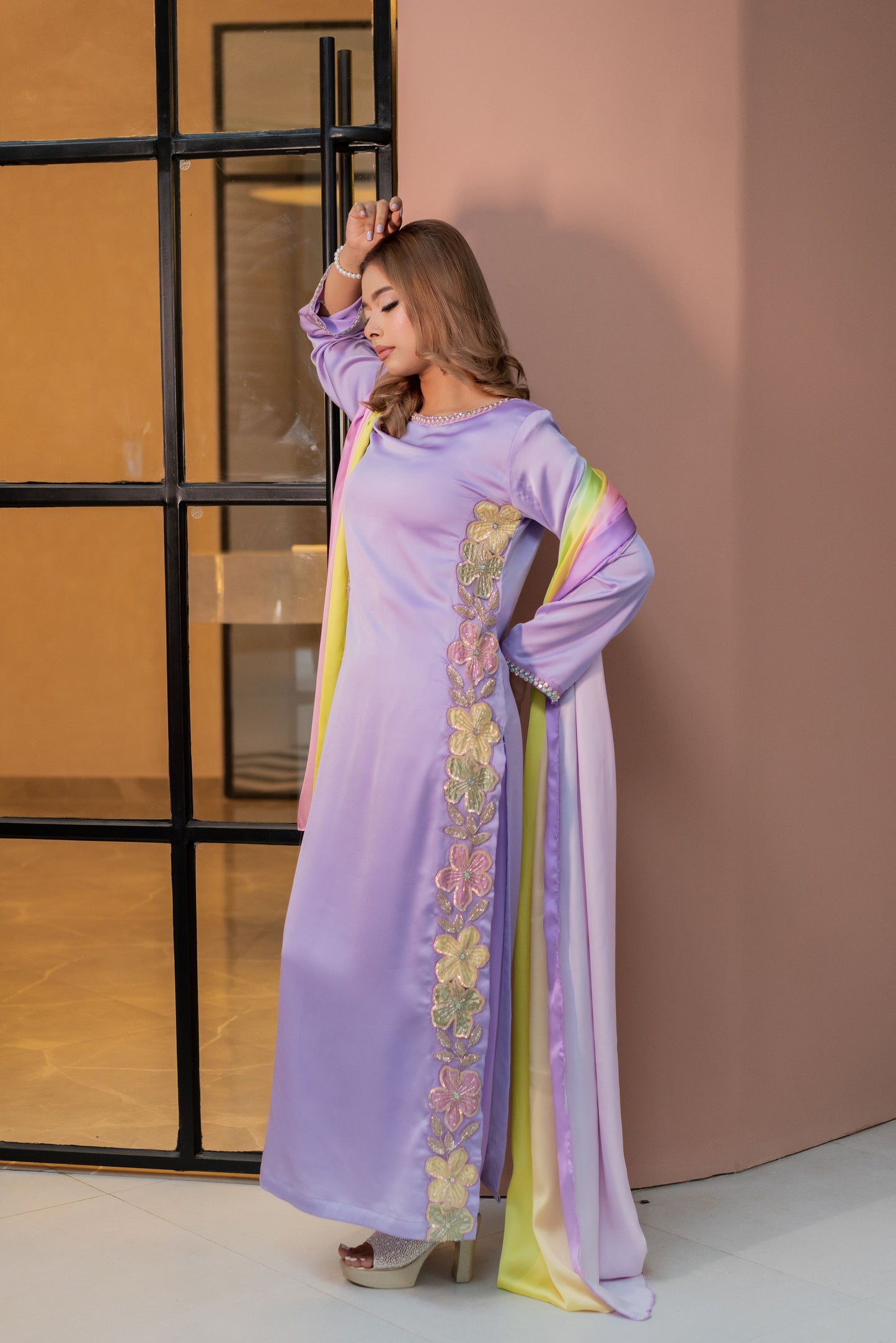 Lavender Bloom Pastel Kameez And Pant Set
