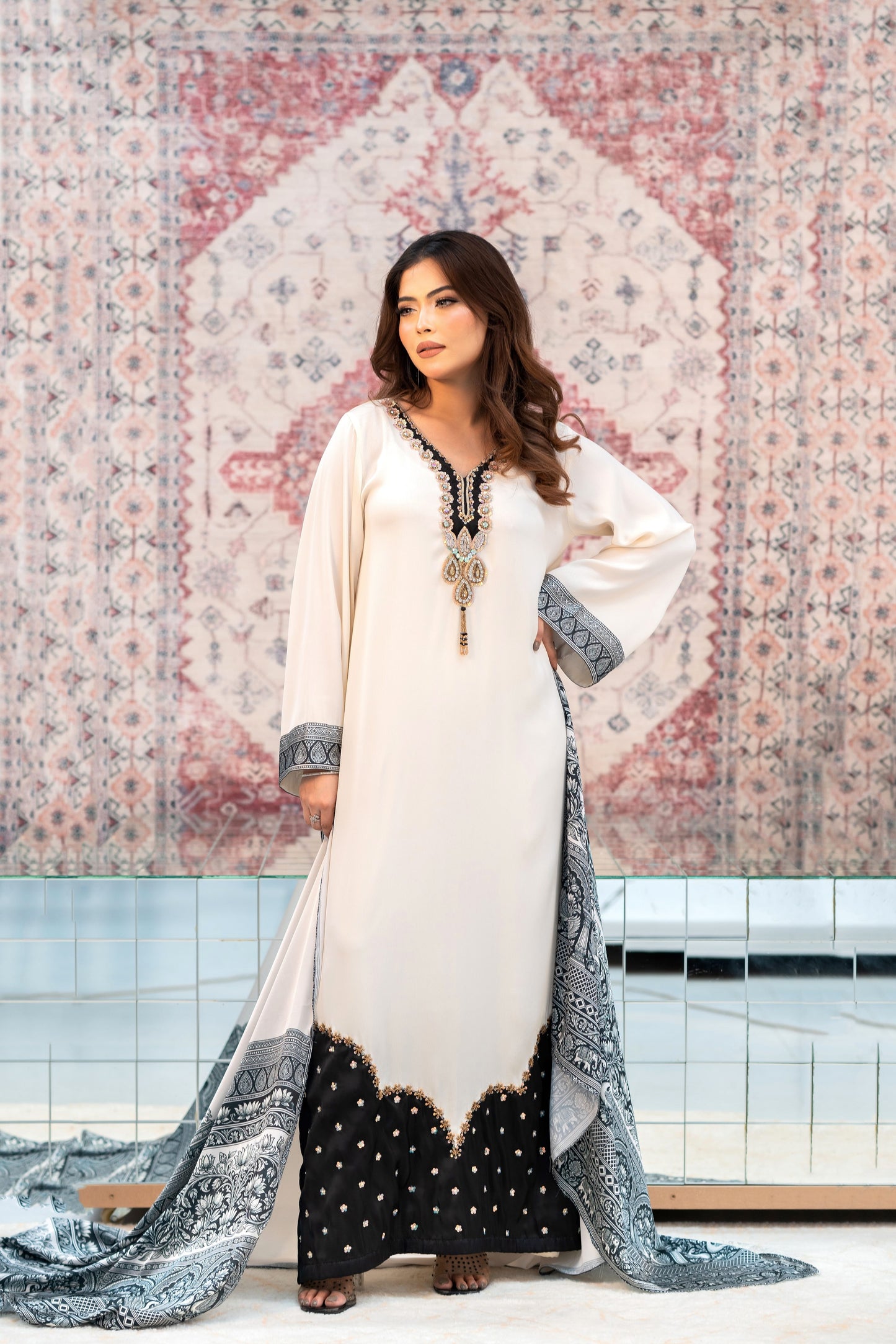 Ivory Grace Embellished Long Kameez Set