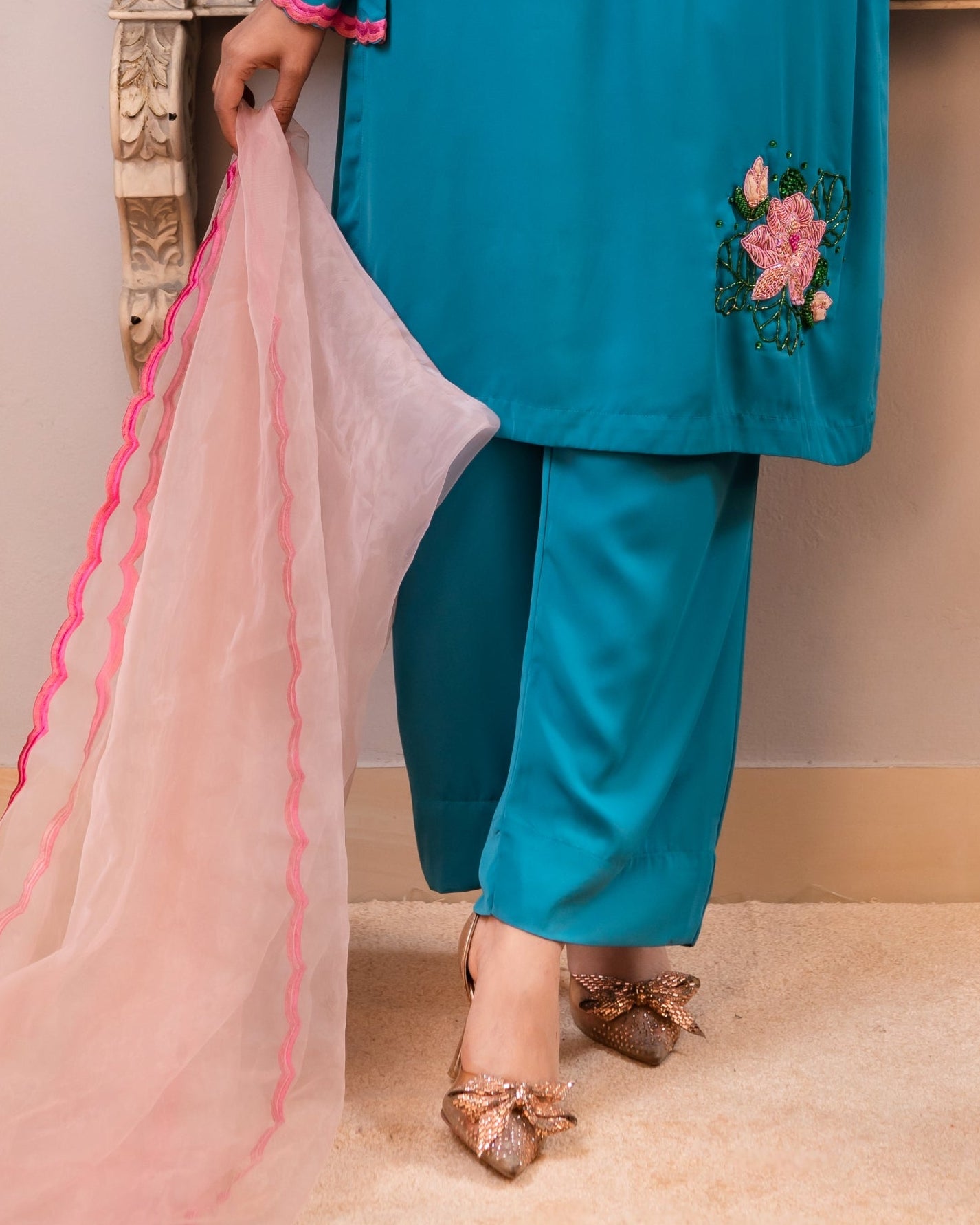 Classic Straight-Cut Turquoise Pant