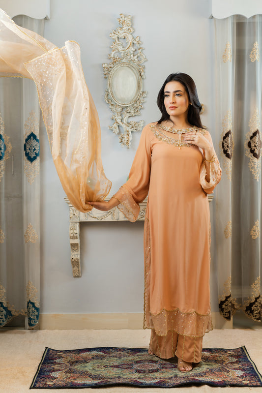 Gorgeous Caramel Karchupi Kurti Set