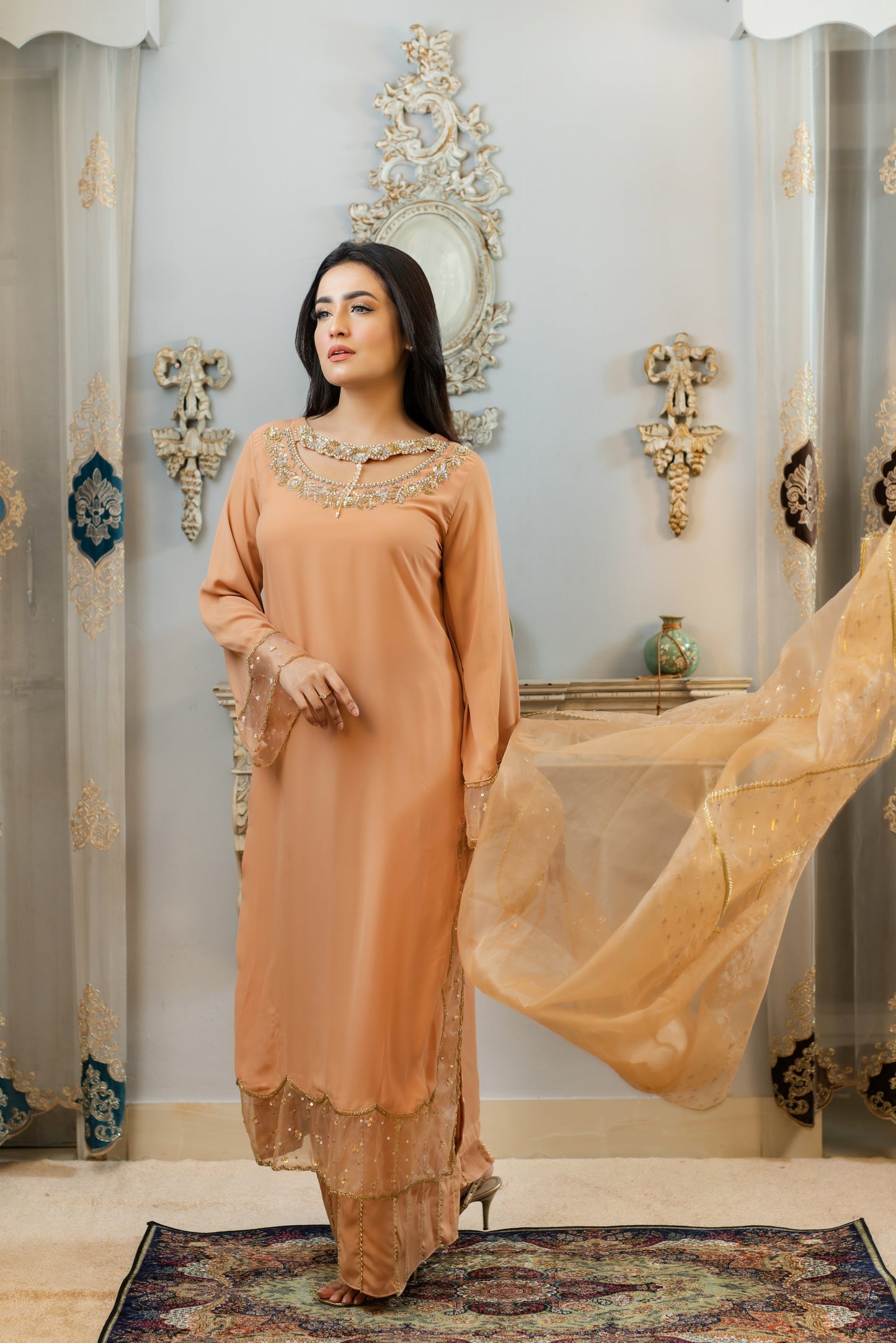Gorgeous Caramel Karchupi Kurti Set