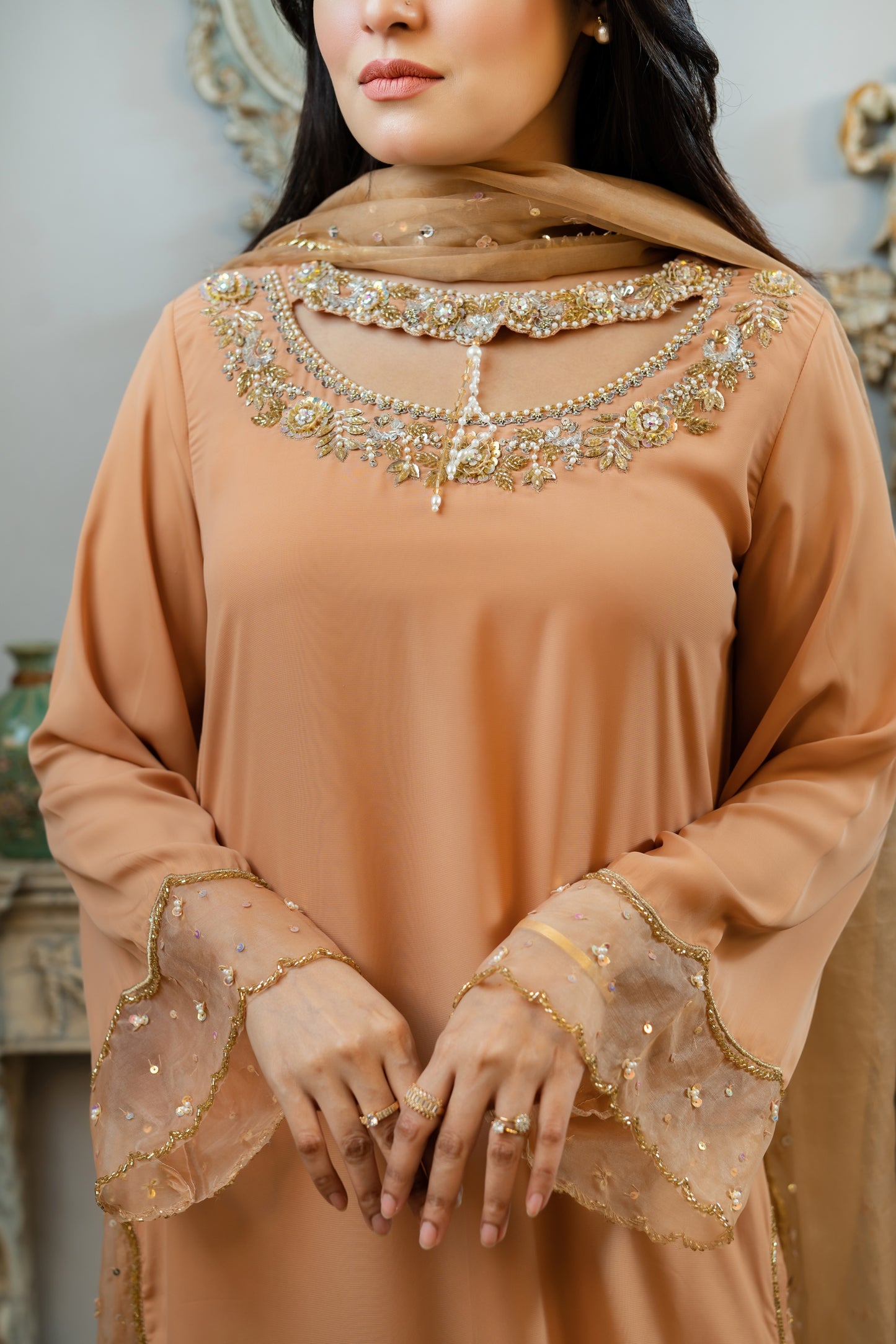 Gorgeous Caramel Karchupi Kurti Set