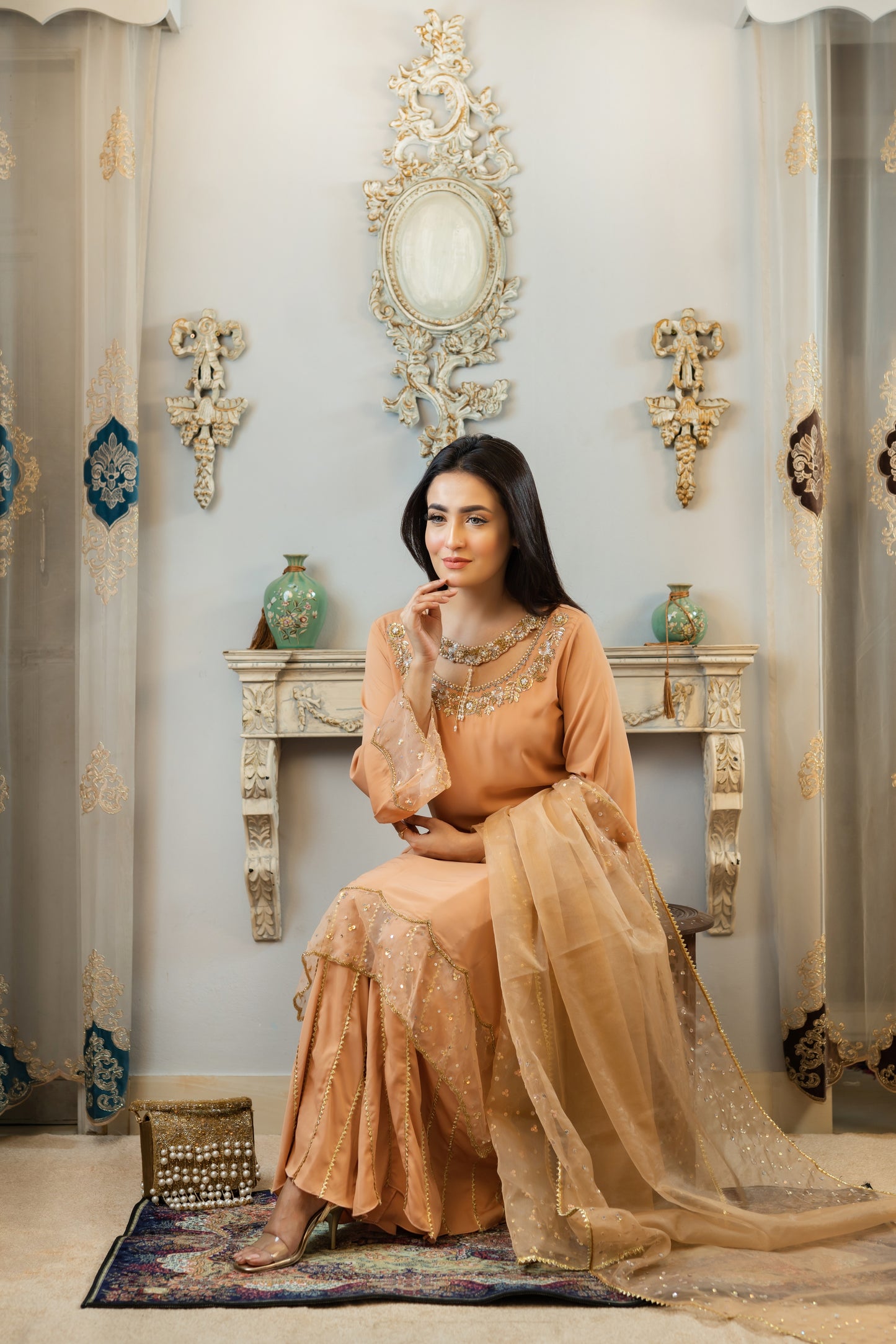 Gorgeous Caramel Karchupi Kurti Set