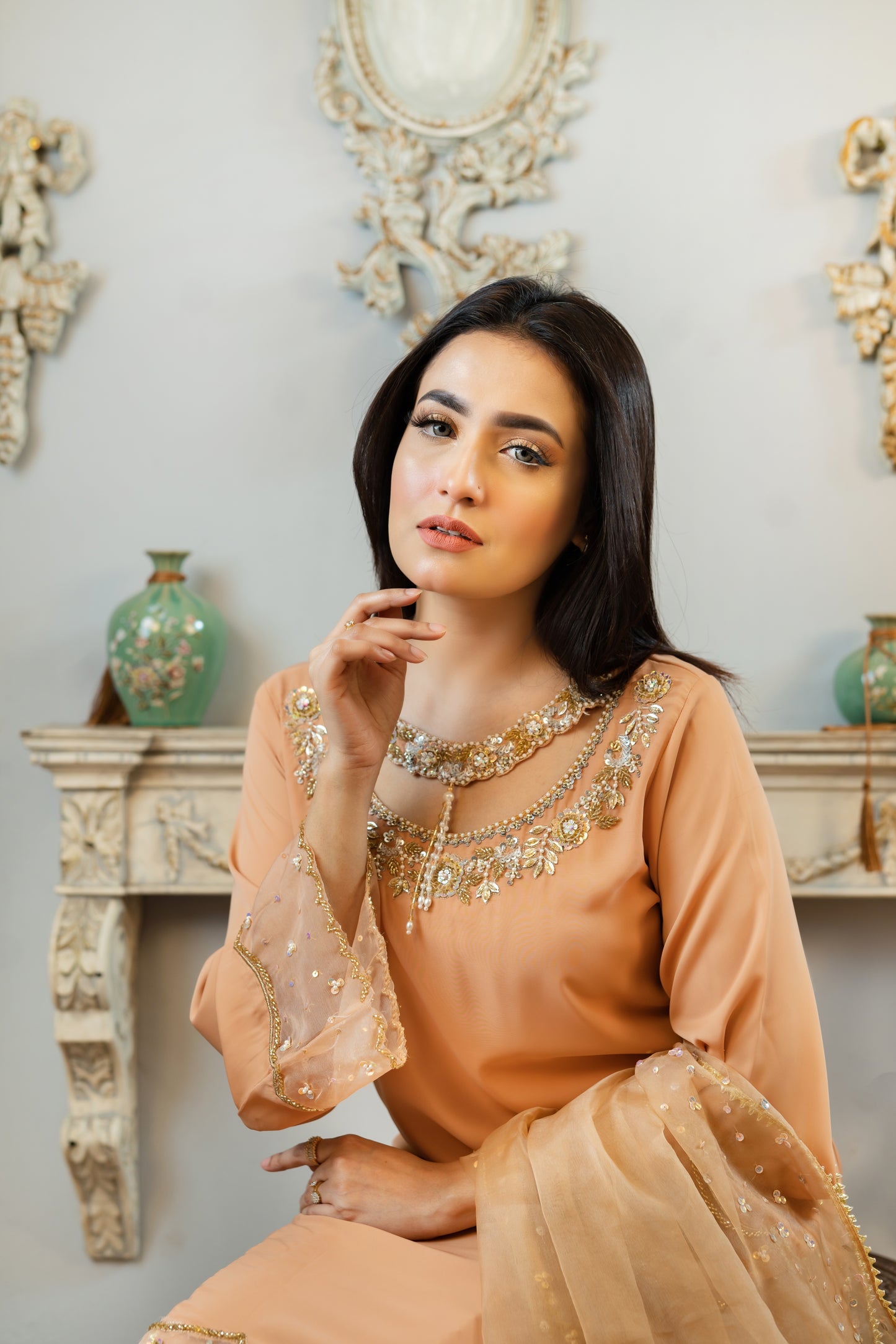 Gorgeous Caramel Karchupi Kurti Set
