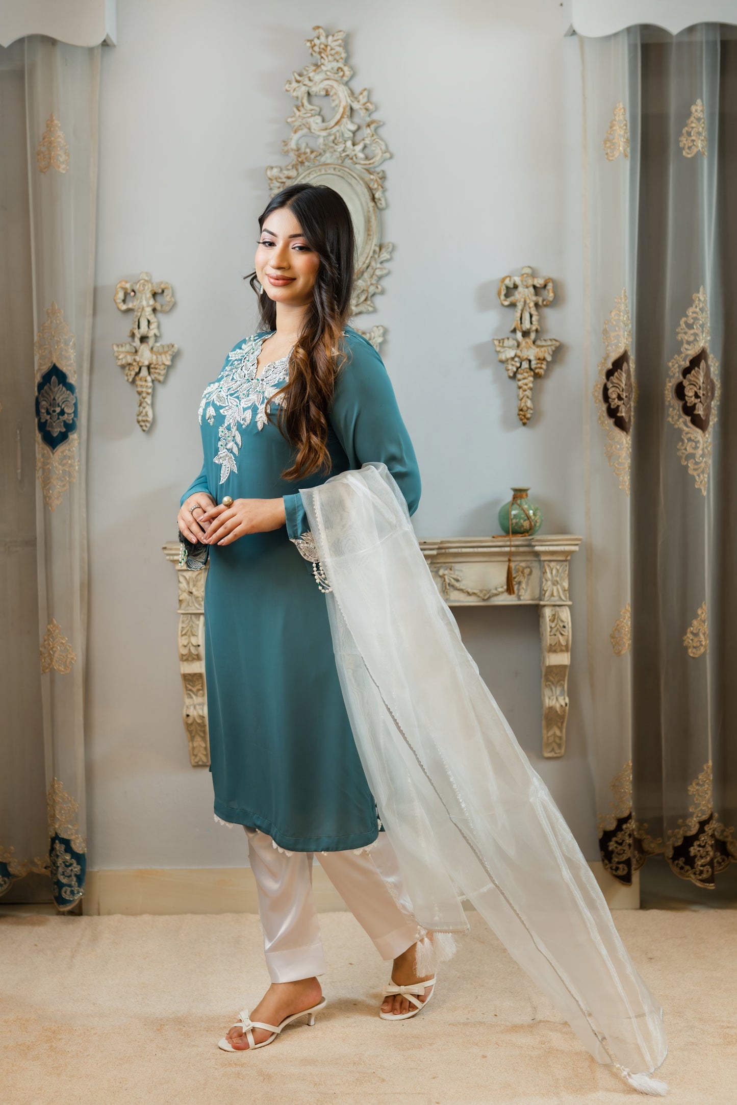 Pearl Elegance Teal Kameez