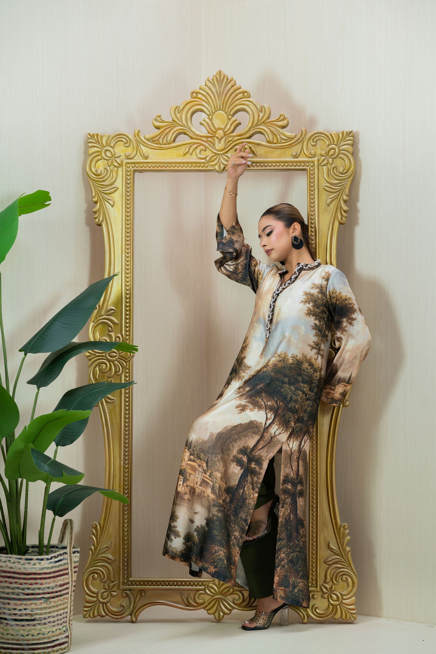 Vintage Landscape Printed Long Kameez