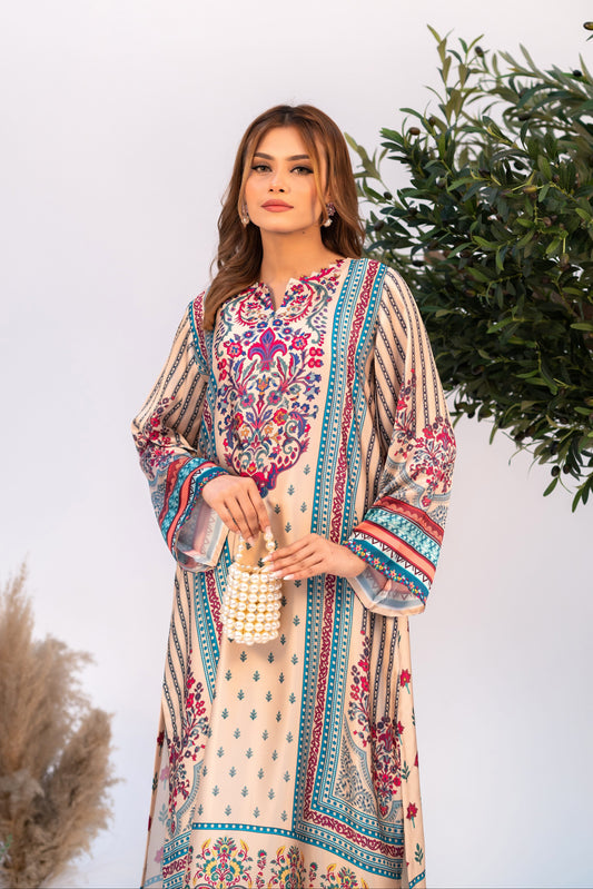 Vintage Bloom Printed Long Kameez