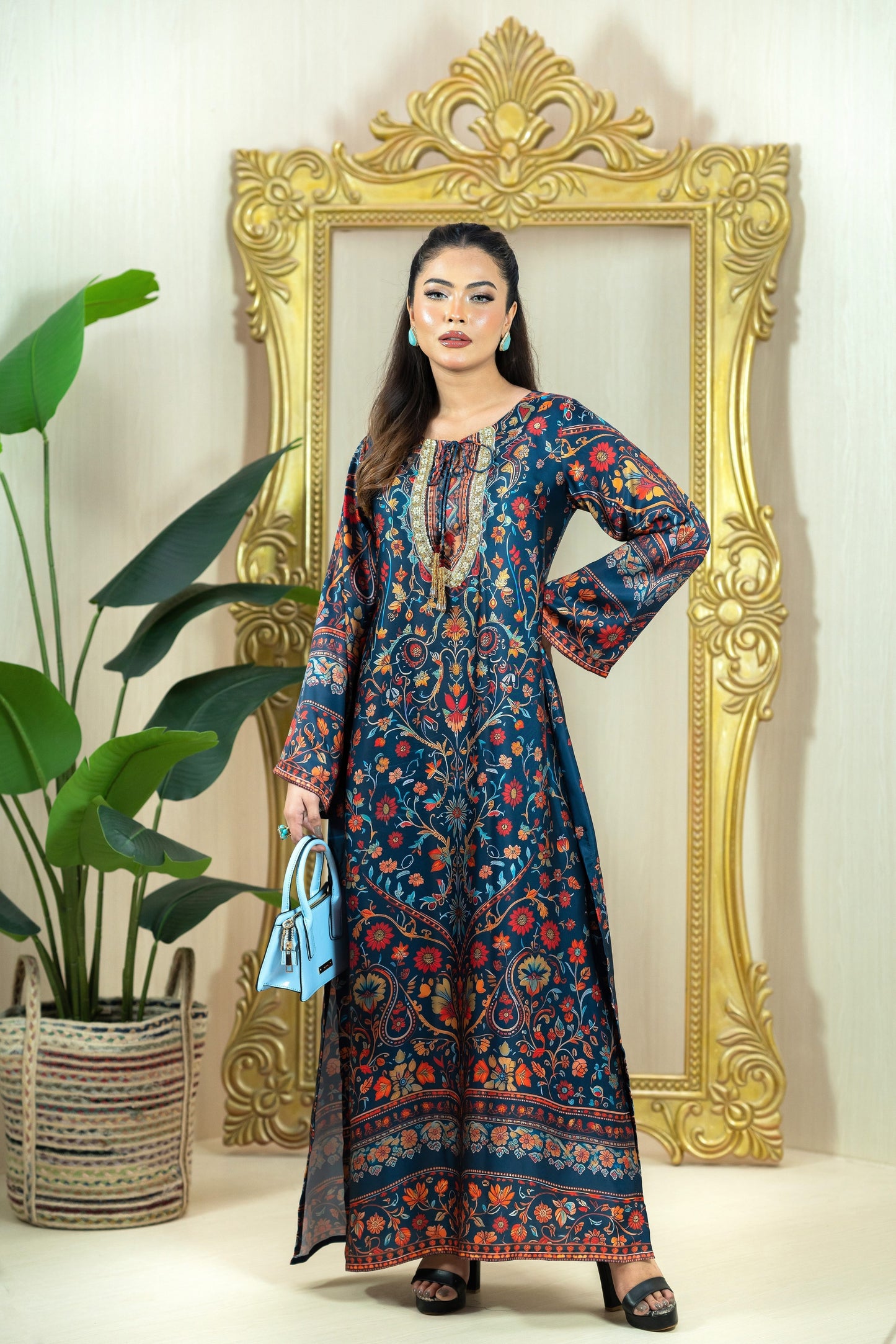 Midnight Floral Elegance Long Kameez