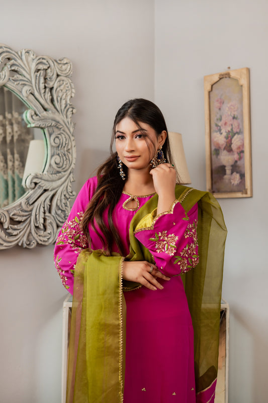 Fuchsia Green Festive Kameez Pant Set
