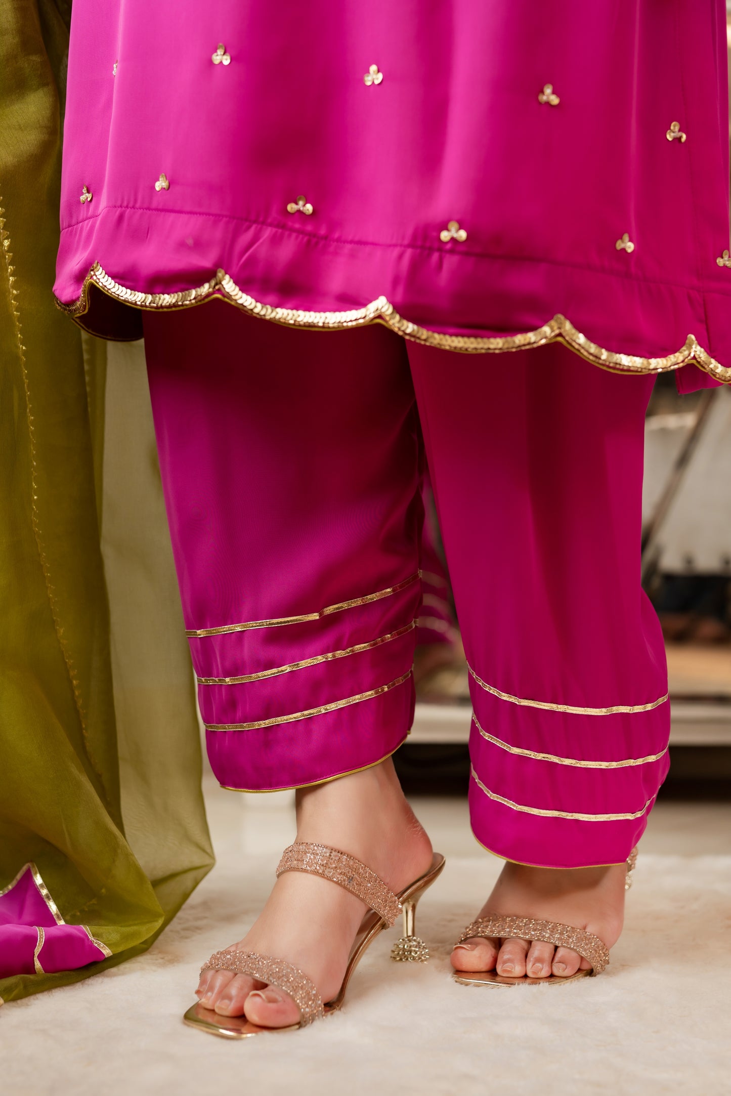 Fuchsia Green Festive Kameez Pant Set