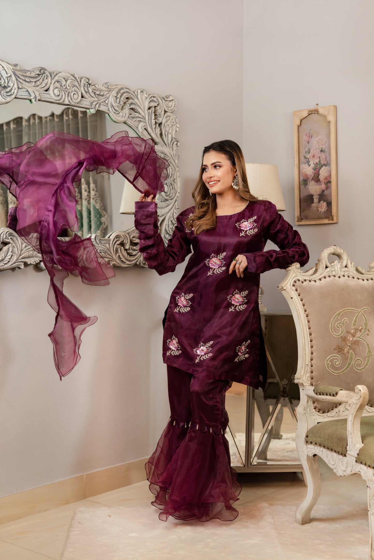 Elegant Maroon Kurti Set
